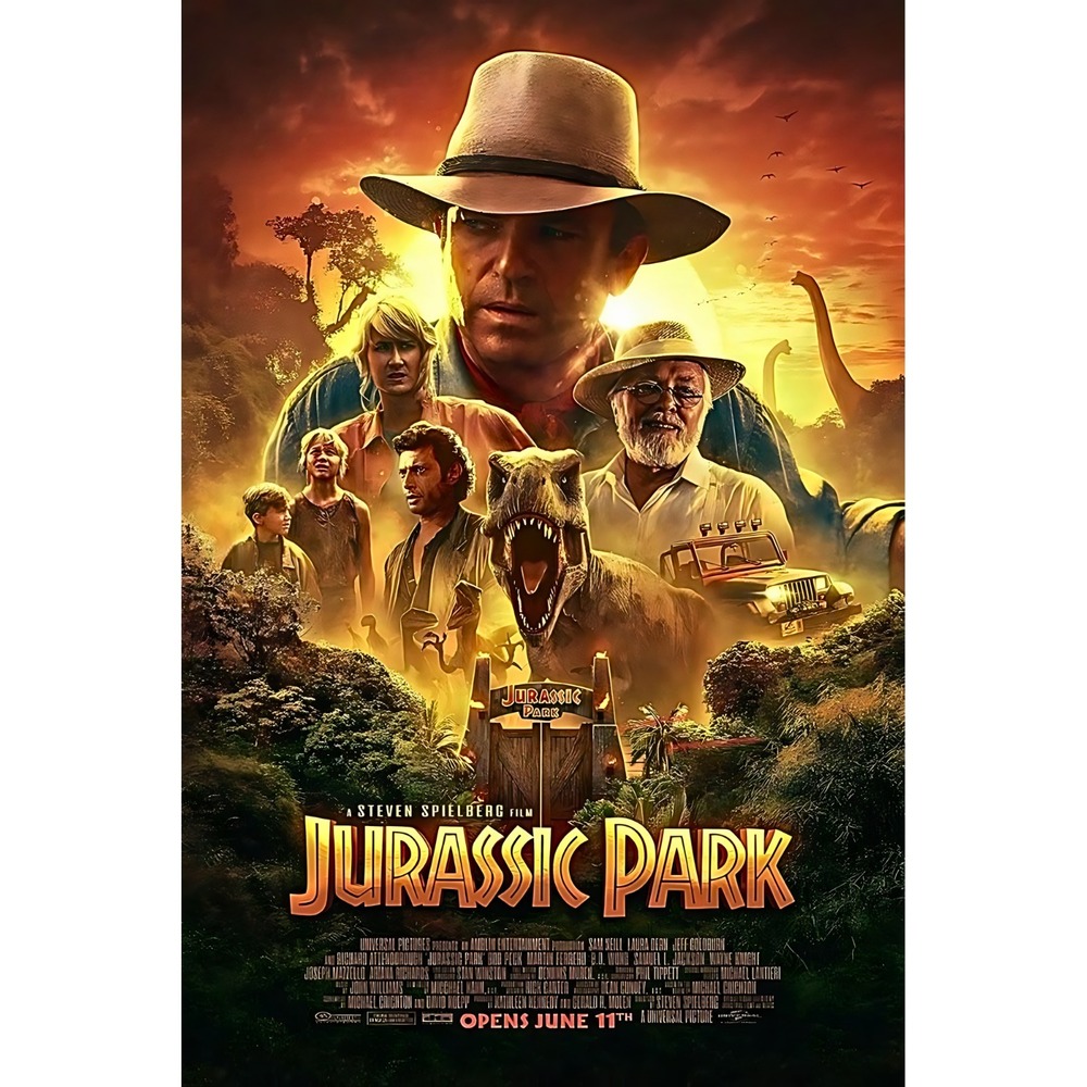 1993 Classic JURASSIC PARK 12" x 18" Movie Art Reproduction Poster | Unframed